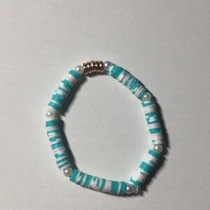 Turquoise and White Beaded Bracelet